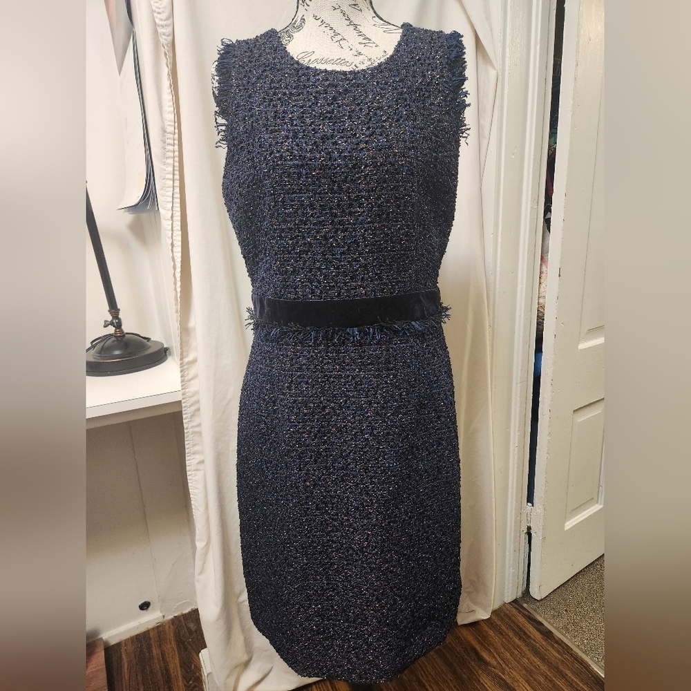 J. Crew Boucle Tweed Velvet Banded Sleeveless Purple Blue Black Pink Dress Sz 10